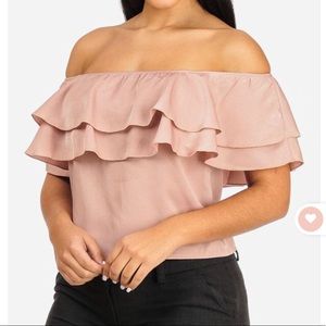 (Large) Mauve Off The Shoulder Ruffle Crop Top